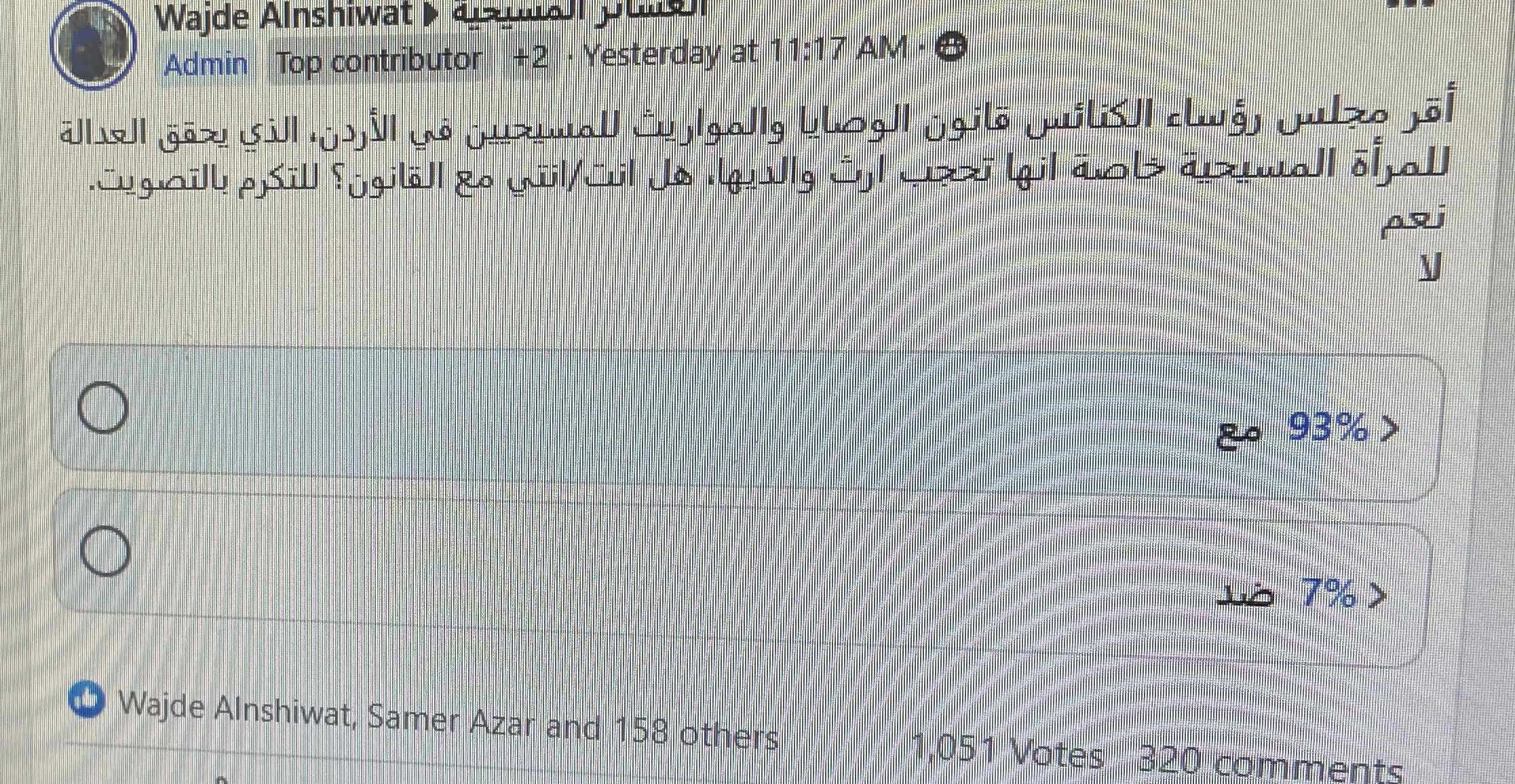 93% يؤيدون المساوة في الارث