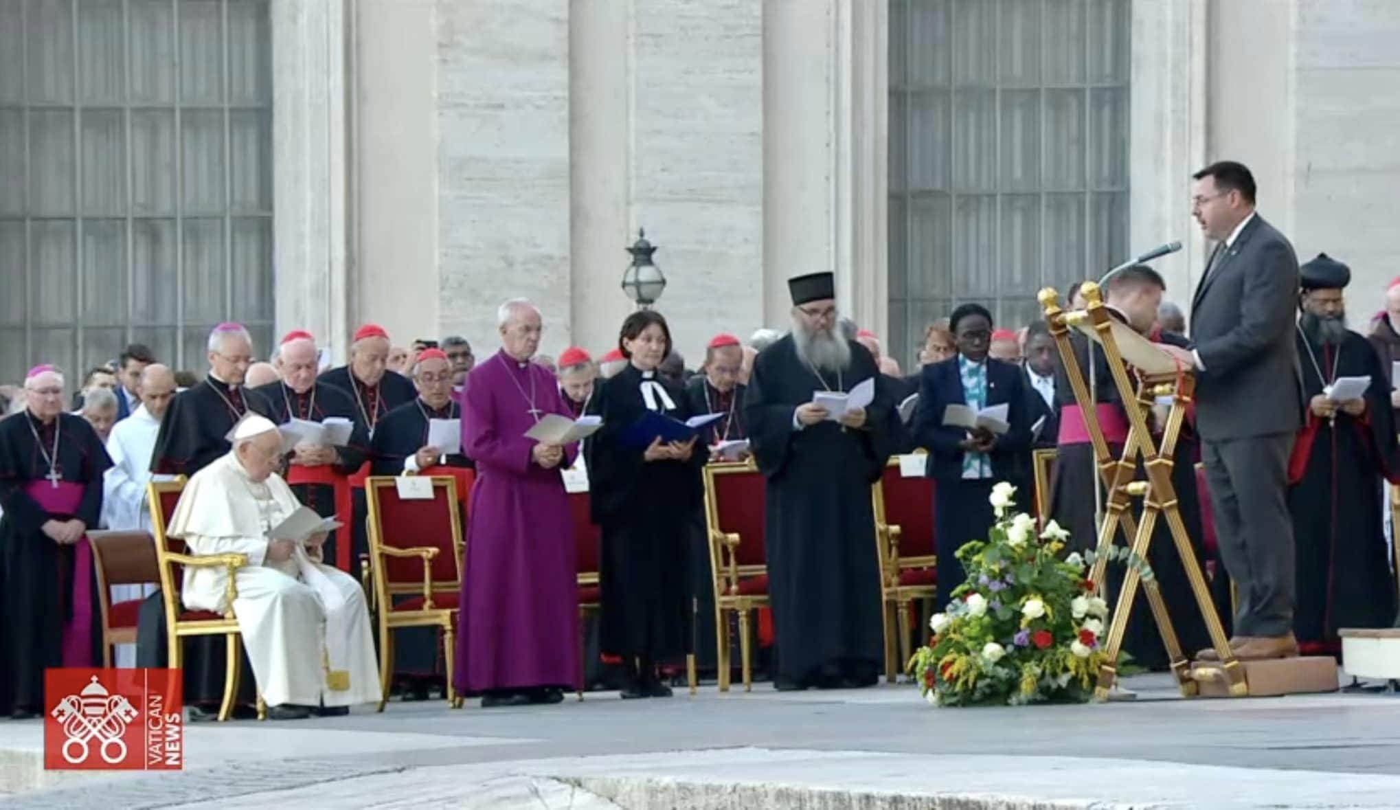 Rev Elijah Brown joining in prayer at the Vatican