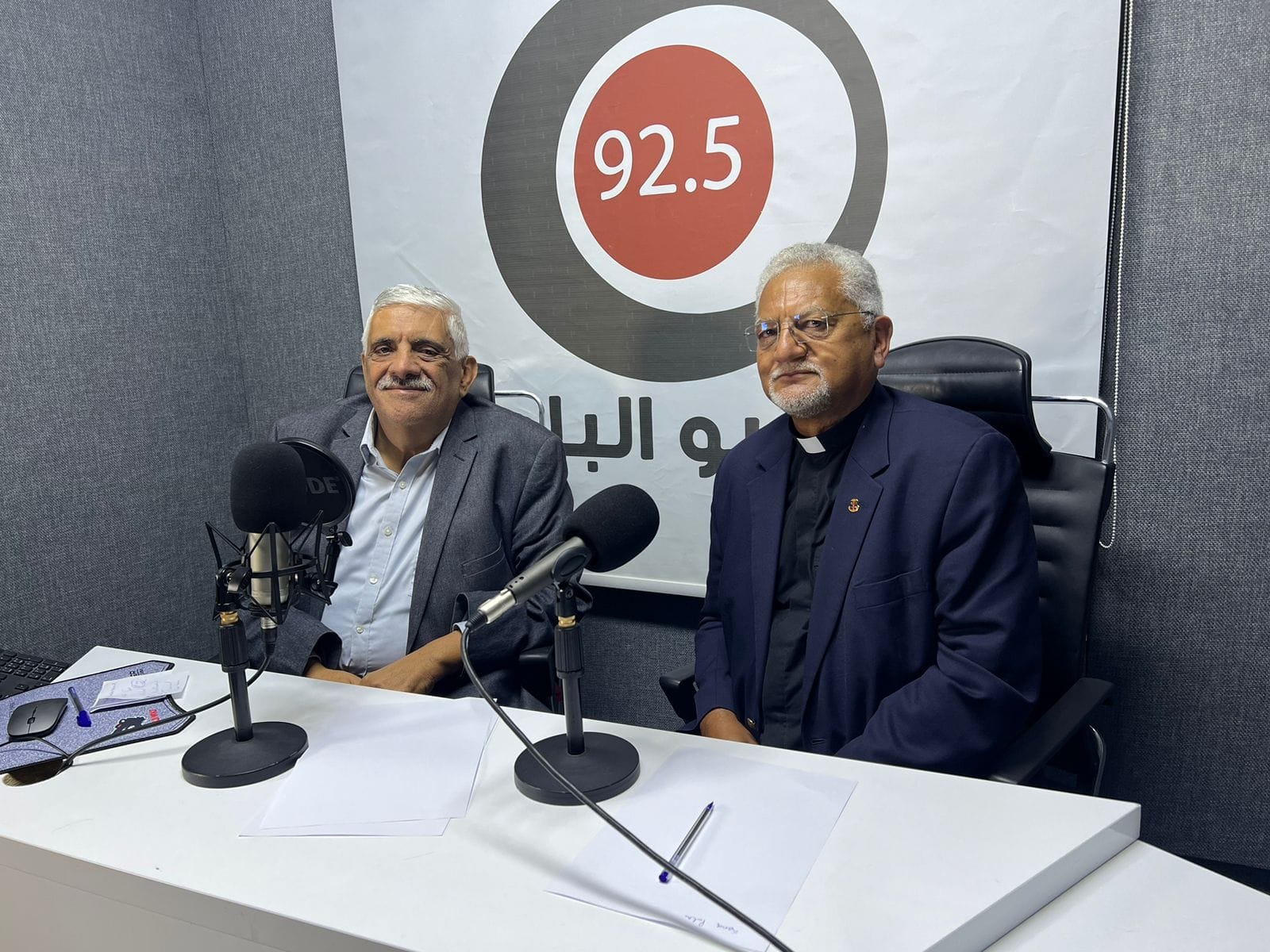 Reverend Ivan Abrahams interviewed by Daoud Kuttab at Radio al Balad المطران ابراهمز في مقابلة راديو البلد مع داود كُتّاب