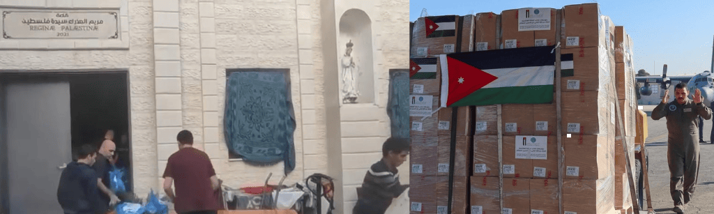 مساعدات انسانية عبر الهيئة الهاشمية تصل الى المحاصرين في كنيسة في غزة