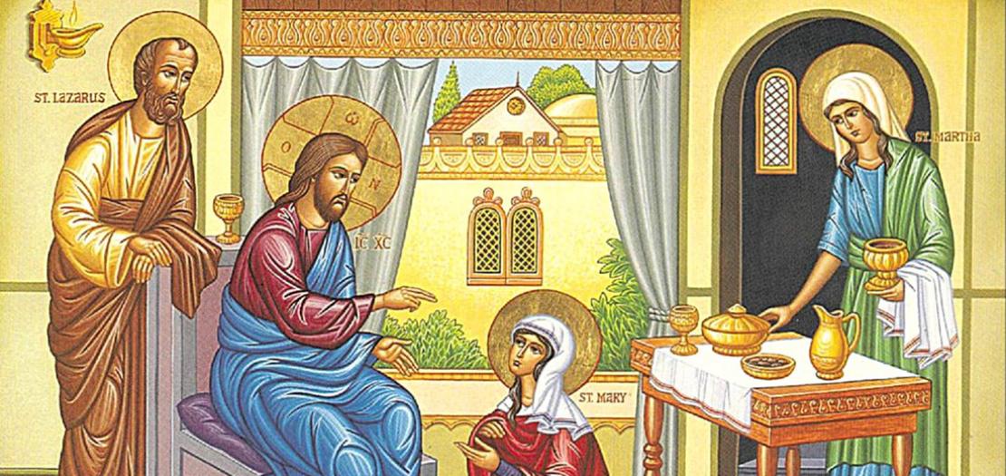 لوحة لمريم ومرثا في بيت اليعازر مع يسوع