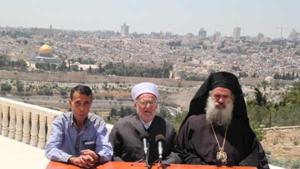 From left Hatem Abdel Qader, Sheikh Ikrima Sabri and Bishop Atallah Hanna