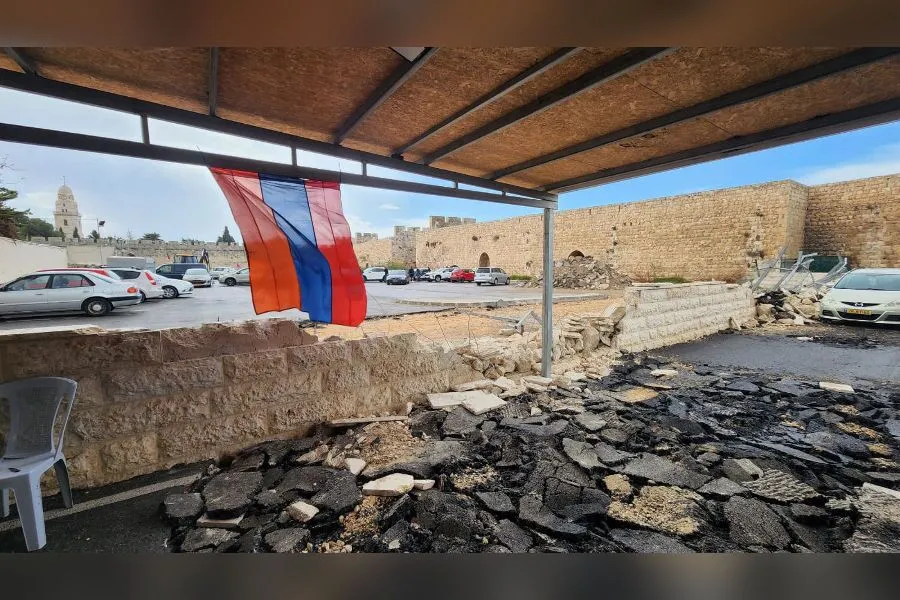 Armenian flag flying over the Jerusalem quarter lands that the community is trying to save